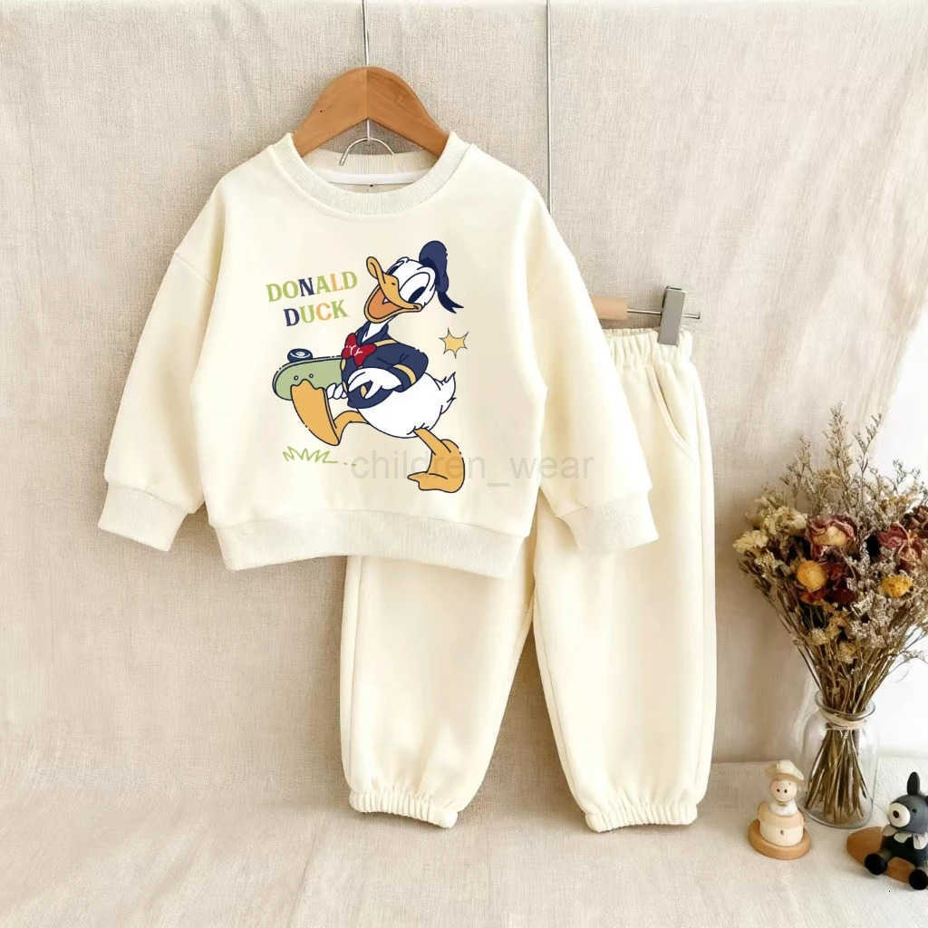 Disney Baby Kids Cartoon Sweatshirt Suit Donald Duck Minnie Mouse Daisy Duck Design For Small Infant Garment 2 Piece Tracksuit H251022