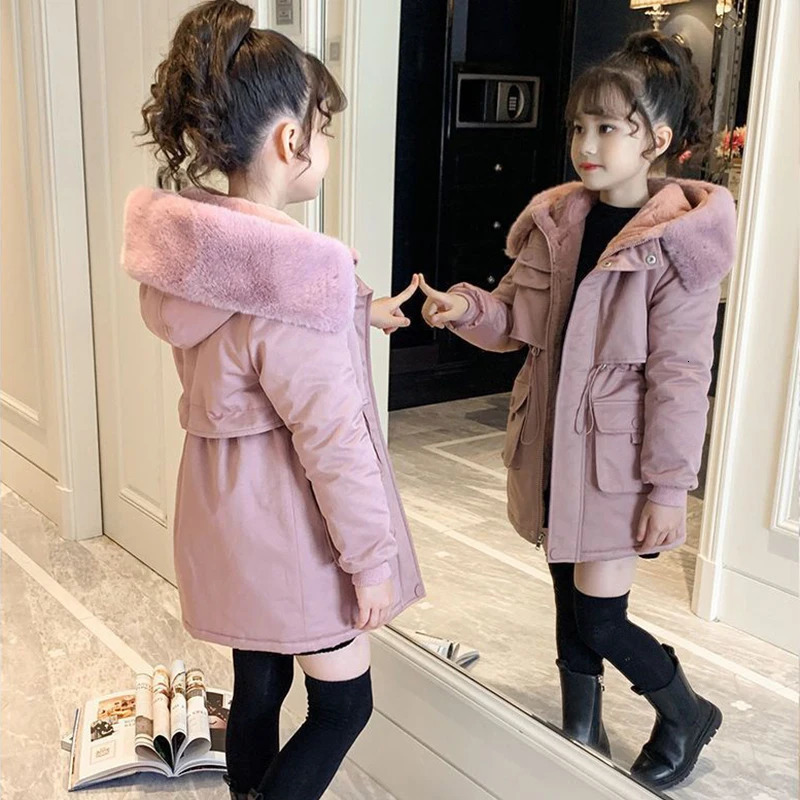 514 Years Winter Girls Coat Plus Velvet Keep Warm Jacket For Girls Parka Snowsuit Fashion Hooded Teenagers Children Outerwear 251021