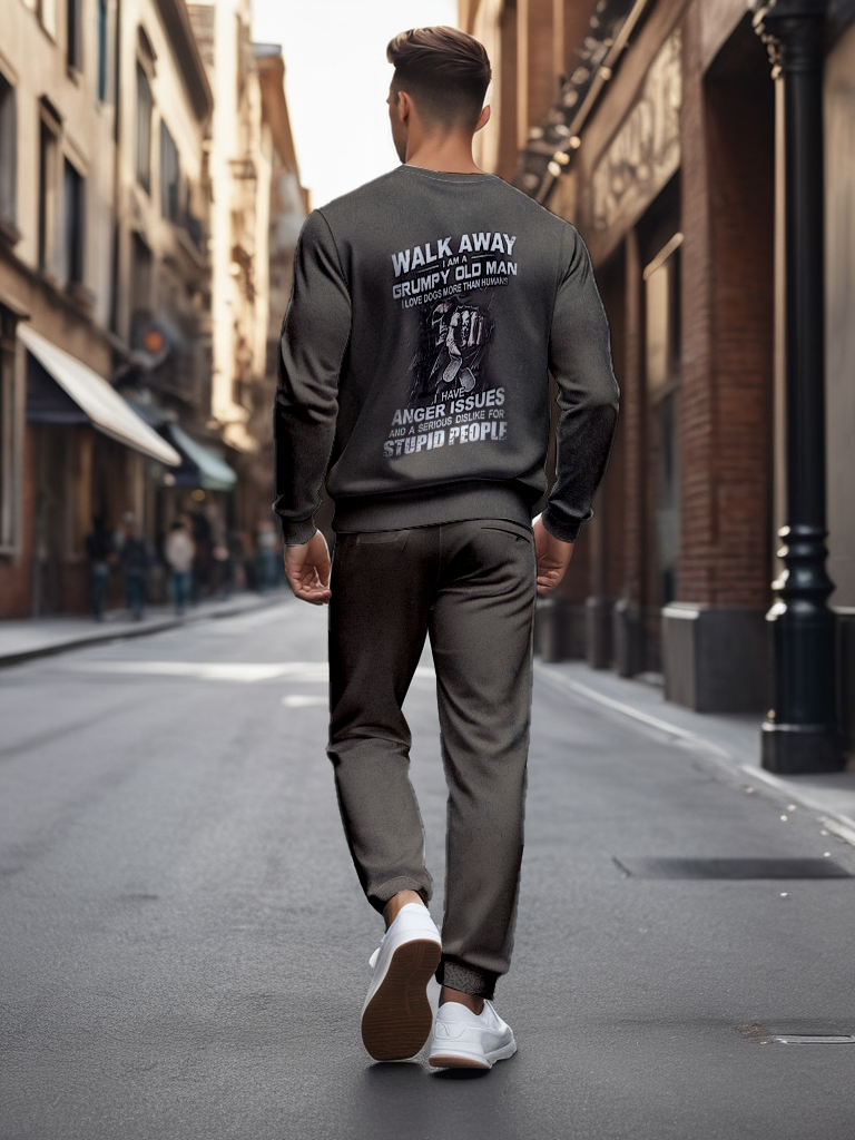 Men's Ankle-Length Knitted Cotton Blend Long Sleeve Sweatshirt Brown round Neck Casual T-Shirt Comfortable Outdoor Wear - YLWY00125