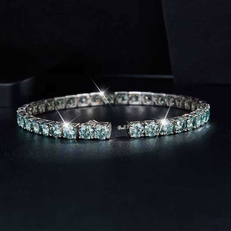 Classic Blue 4mm Sier Tennis Chain Moissanite Bracelet for Women Elegant Jewelry Bangle