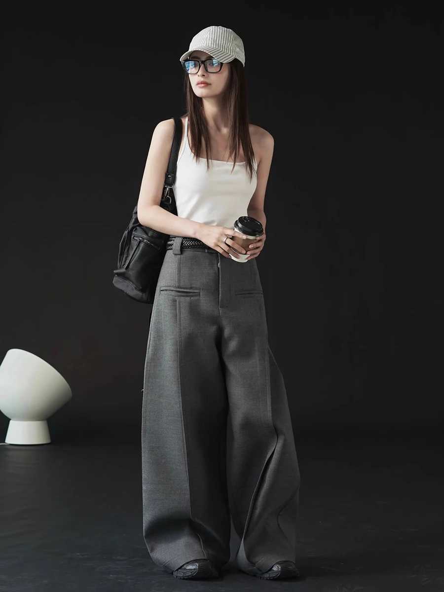 REDDACHiC Modern Womens Pleated Wide Leg Pants Plus Size Casual Slant Pocket Draped Long Suit Trousers Work Office Lady BottomsT251022