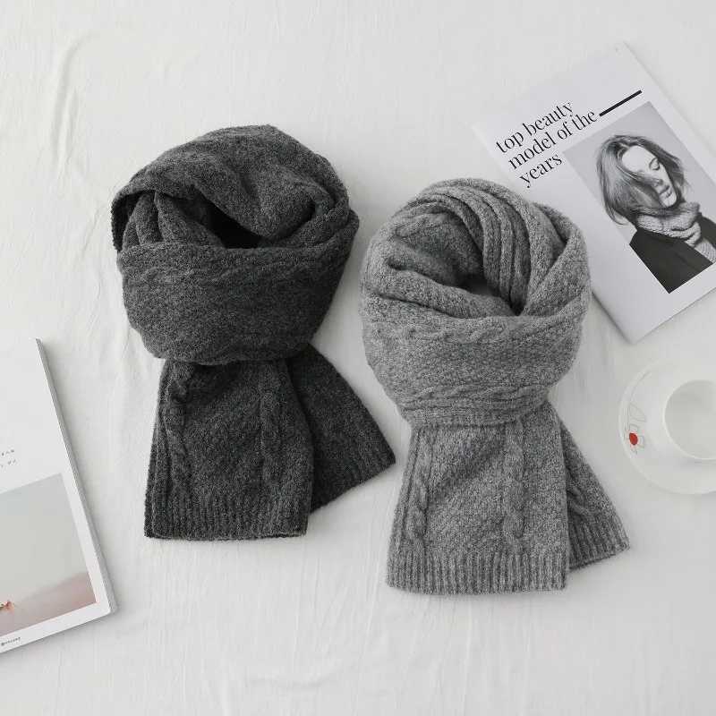 Korean Version Twist Knitted Scarf Women Men Fashion Retro Thick Warm Solid Neck Muffler Female Males HighEnd Scarves Winter J251022