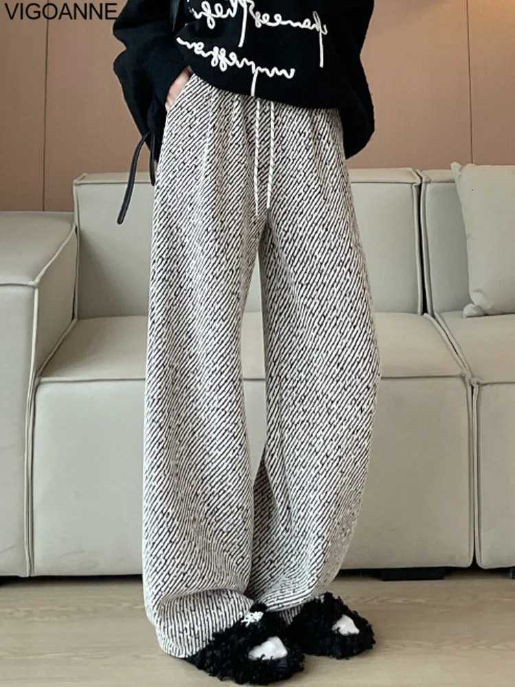 VigoAnne 2025 Female Casual High Waist Velvet Wide Leg Pants Autumn Women Sport Pants Winter Ladies Y2K Gym Warm Baggy TrousersT251022
