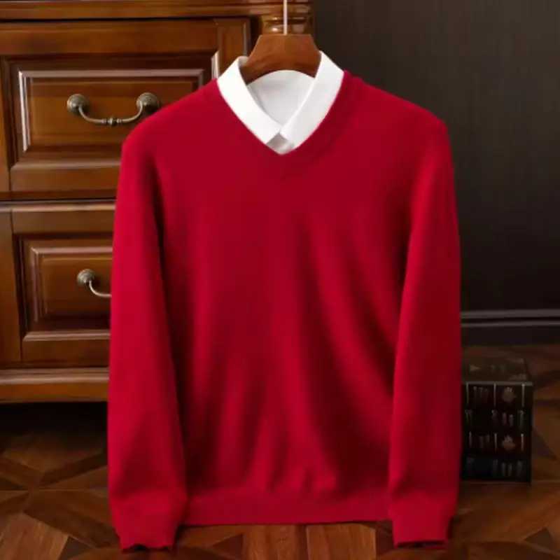 Mens Wool Warm Pullovers Sweater VNeck Knit Winter Fit Tops Male Cashmere Knitwear Jumpers Bottoming Shirt Plus Size 3XLXJ251022