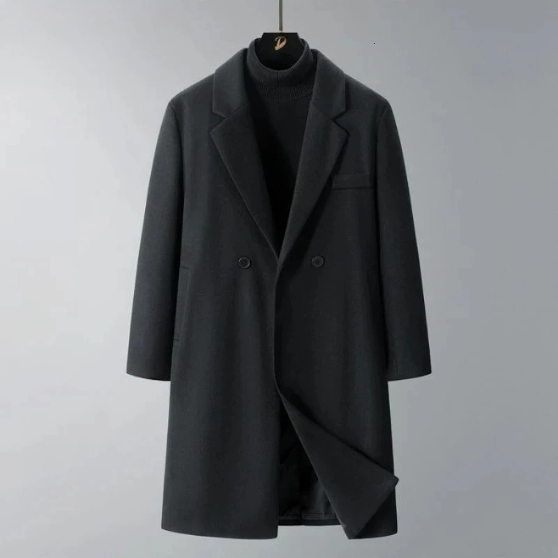 Autumn Winter Loose Fit Casual Jacket for Men Stand Collar Korean Style Mens Long Overcoat KneeLength Fashionable Woolen Coats 251017