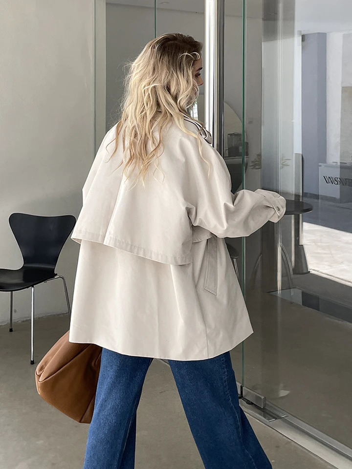 Women Fall Autumn Cotton Short Trench Jacket and Coat Casual Outerwear 251021