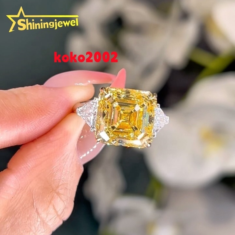 IGI Certificate 10k Solid Gold Yellow Asscher Cut Wedding Engagement Lab Grown Diamond Ring for Women