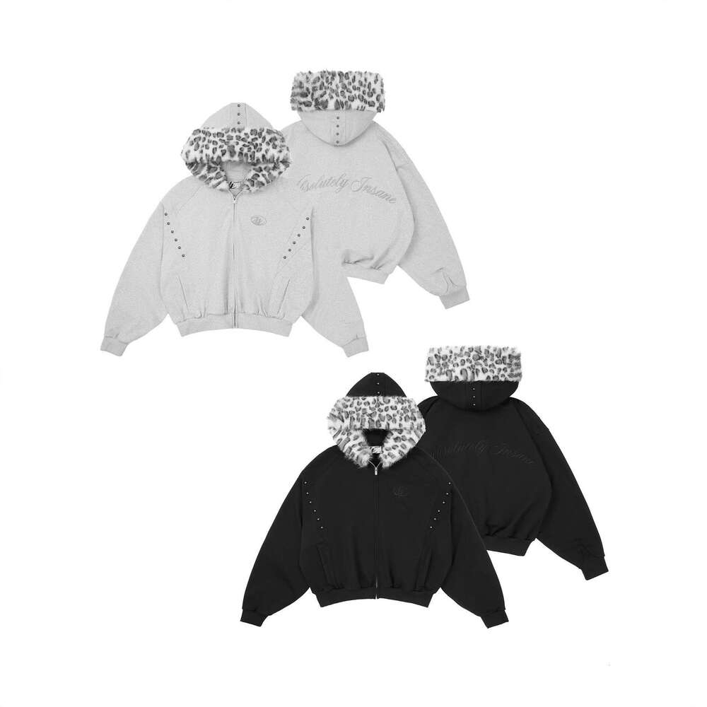 New Hoodie Leopard Fleece Design Letter Pattern Print Street Style Unisex Sweatshirt