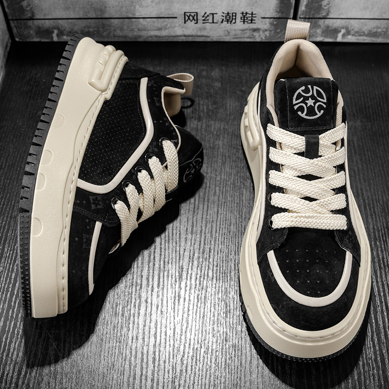 2025 Men's shoes autumn wheat color overturned ancient heightened suede shoes teenagers student trend versatile sports and leisure board shoes