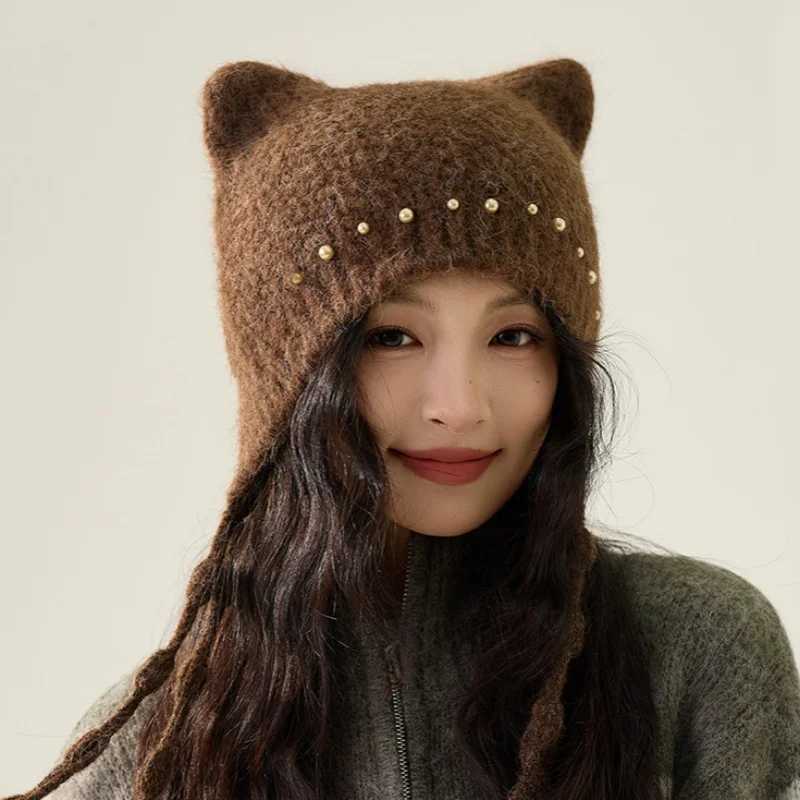 Unique Twisted Braid Knit Hat Winter Warmth Fringe Knit Earflap Hat Versatile Beanie Cat Lovely J251022