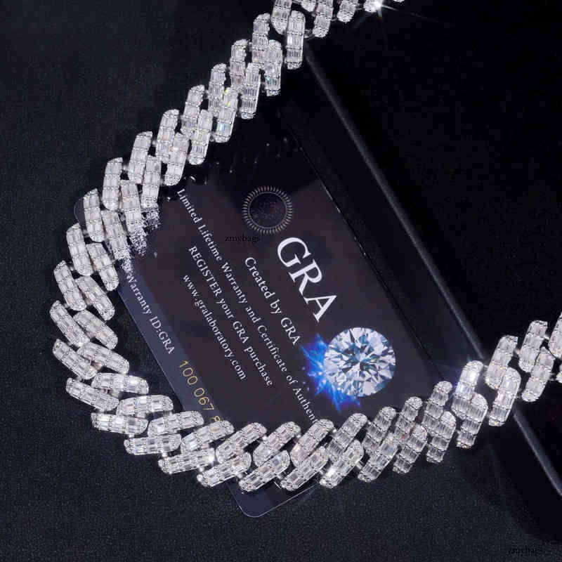 Rappers Design Hip Hop Jewelry Sterling Sier VVS Moissanite Dia 2 Rows Baguette Cuban Link Chain