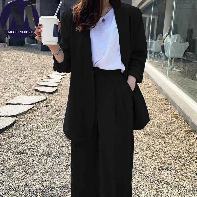 2 Pieces Set for Woman Spring Autumn Korean Fashion Versatile Office Blazer Suits Casual Loose High Waist Wideleg Pants SetsT251022