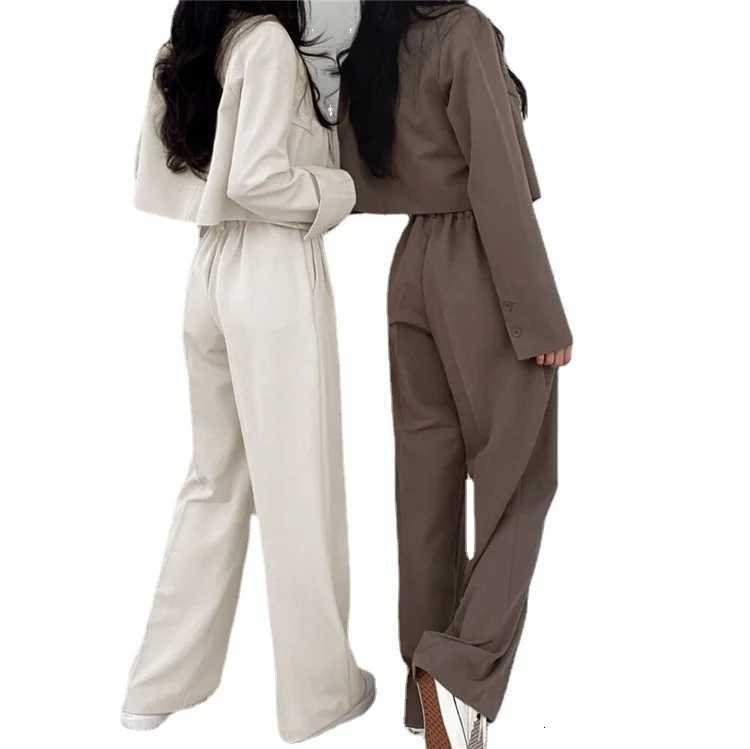 Suit Coat 2 Piece Set Women Blazer Jacket Straight Pants Ensemble Single Breasted Turn Down Collar Trousers Office Lady OutfitsT251022