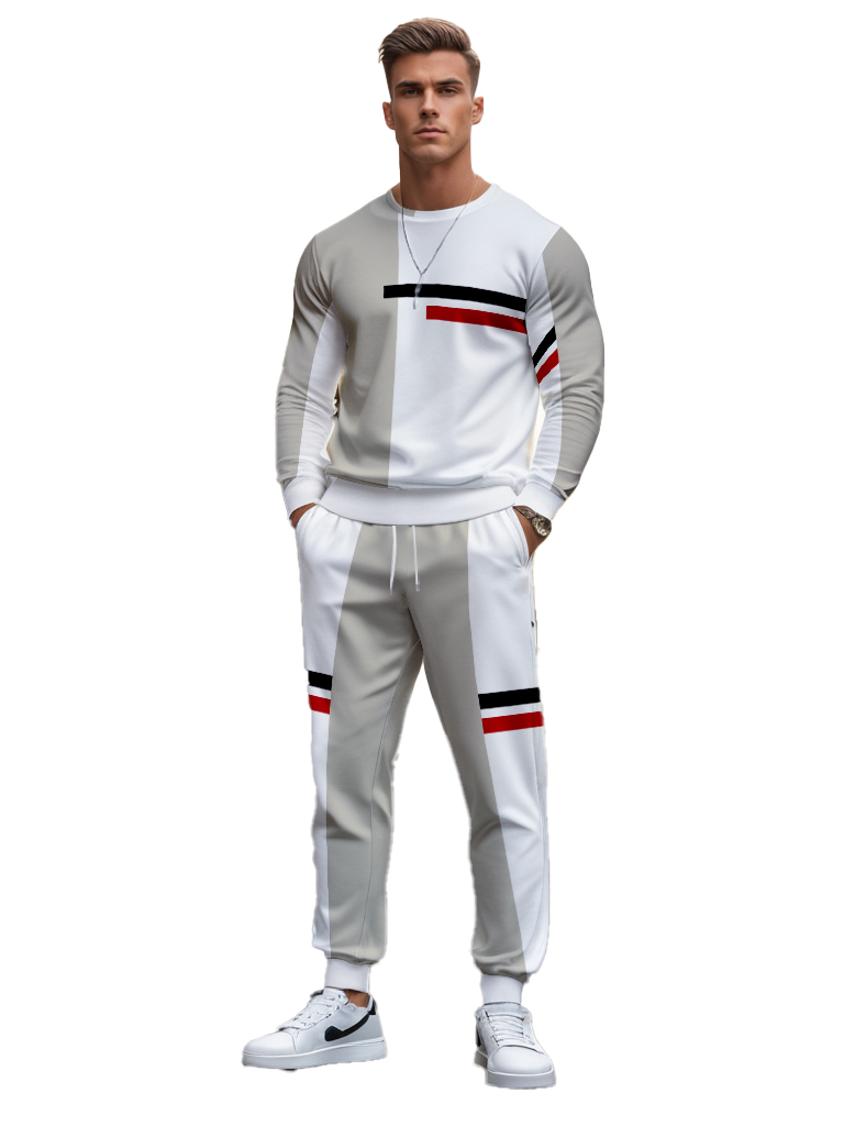 Men's Brown Knitted Cotton Blend Long Sleeve Round Neck Sweatshirt Ankle-Length Casual Outdoor Comfortable T-Shirt - YLWY00182