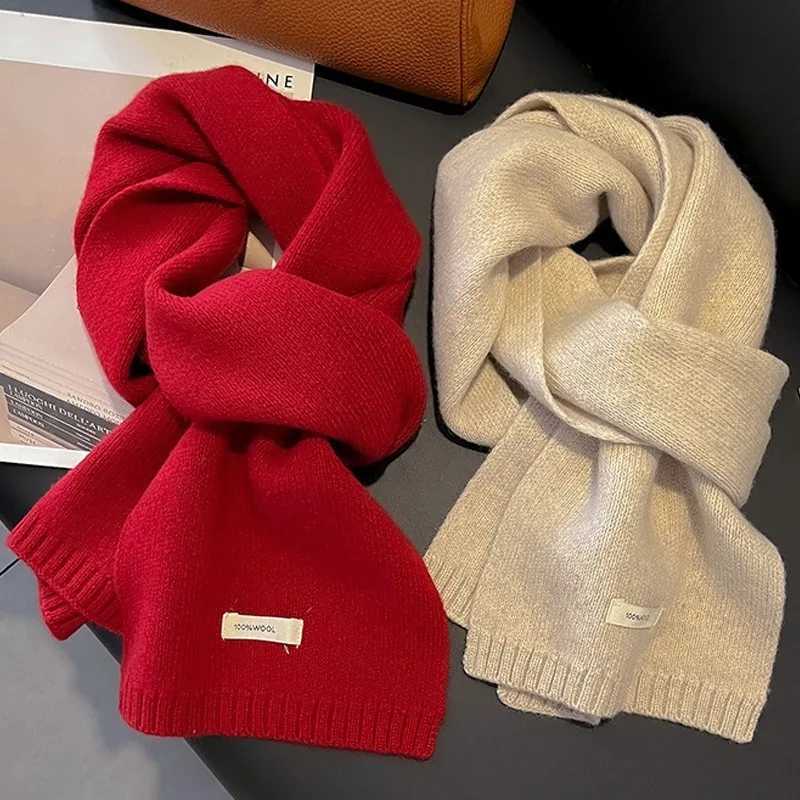 Winter Christmas New Years Wool Solid Color Scarf Womens Cashmere Knitted Korean Versatile Soft Thickened Warmth Muffler J251022