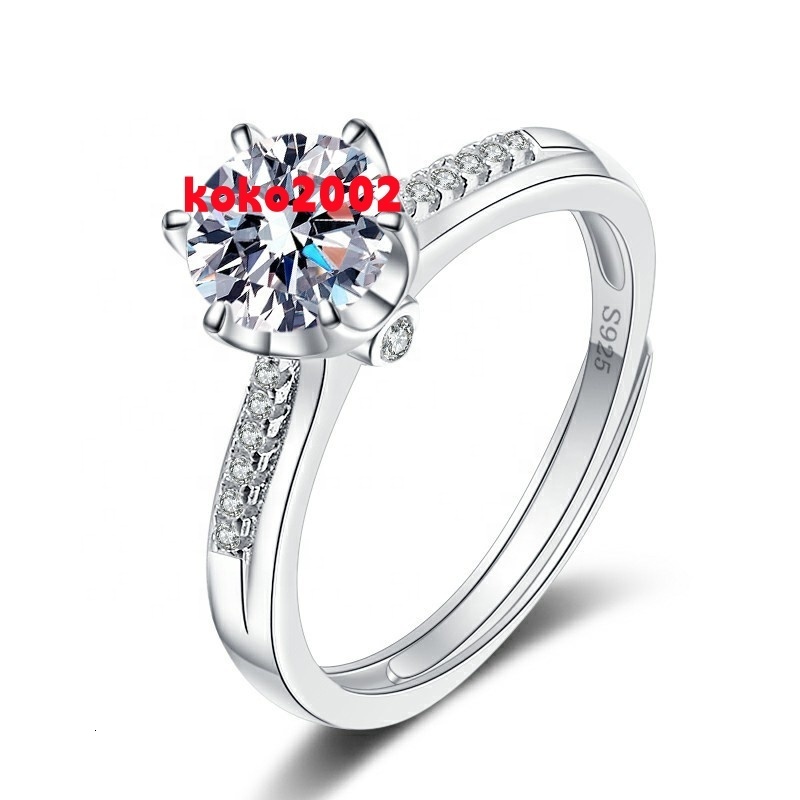 D Color VVS 1ct Moissanite Jewelry White Gold Sidestone Diamond 925 Sterling Silver Moissanite Engagement Rings for Women