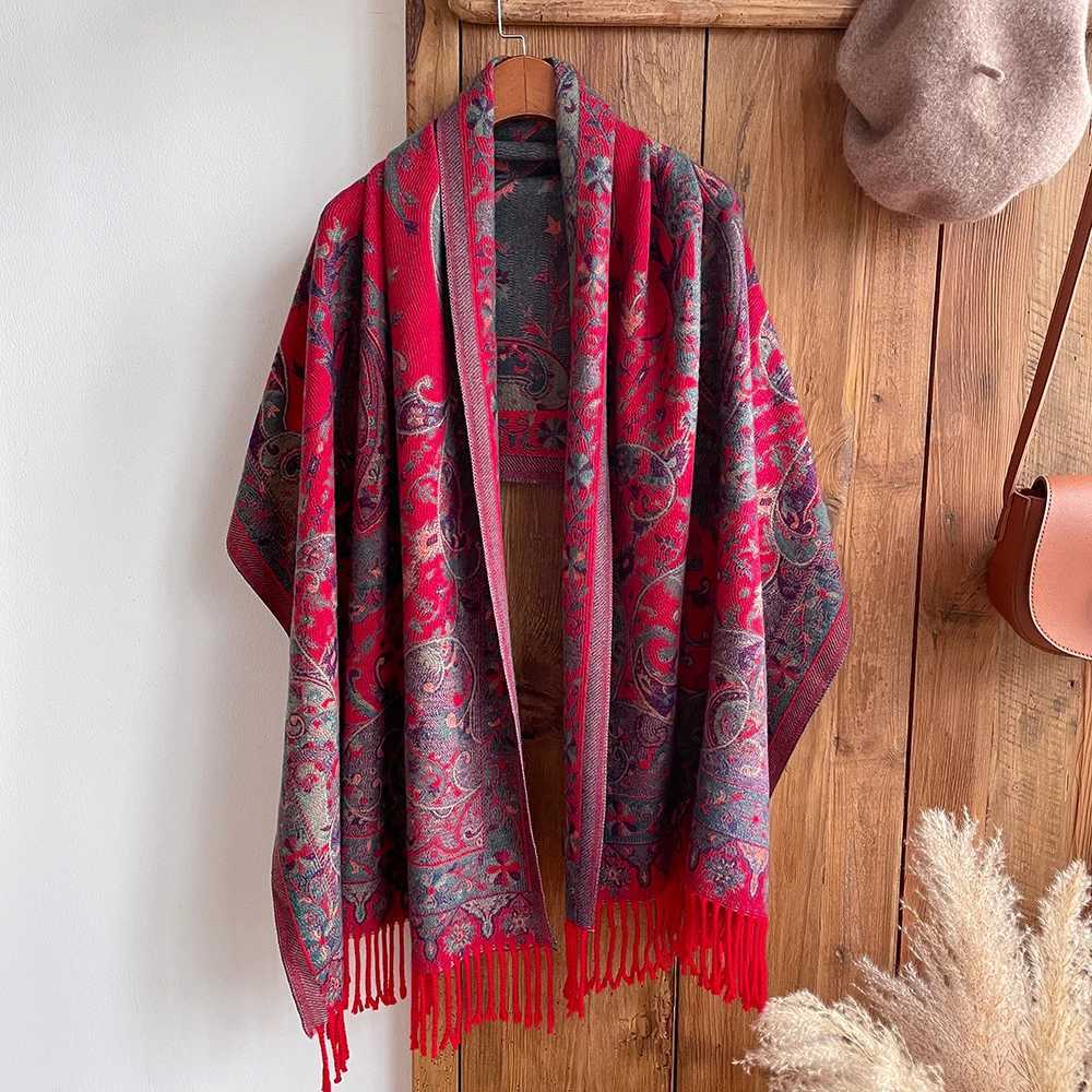 Tassel Blanket Design Thick New Winter Warm Shawl Wrap Cashmere Scarf Women Neckerchief Poncho Stoles 2023 J251118