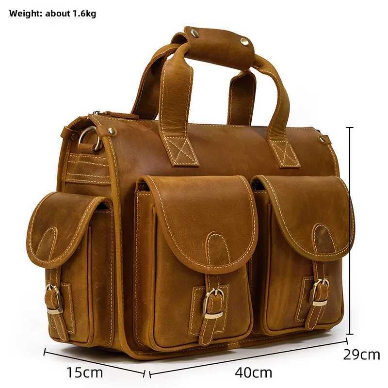 Top Grade Quality Laptop Briefcase Crazy Horse Genuine Leather Laptop Bags Notebook PC Shoulder Bag for Business Man Vintage W251022