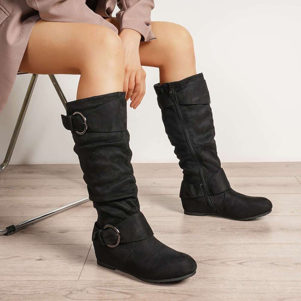 Women's Knee High Cover With Hidden Wedge, Faux Fur Lining, Side - Comfortable And Stylish Autumn/Winter, Perfect For Jeans, Dresses, Skirts, Aut