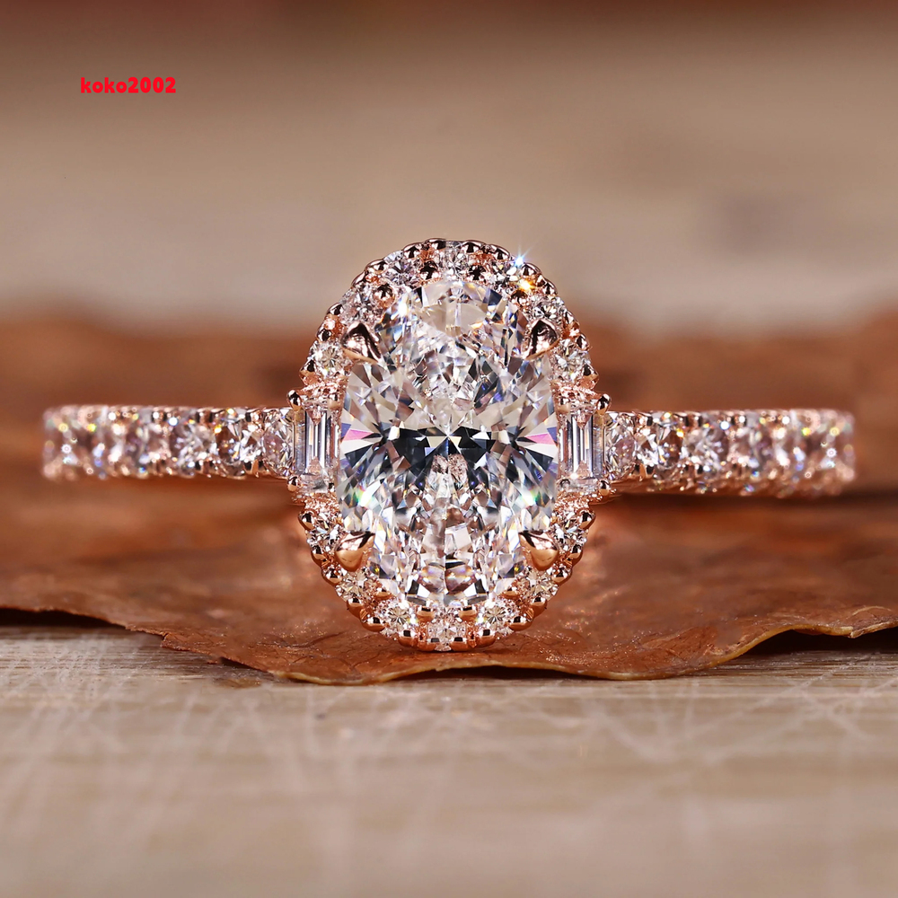 Hot Selling Vvs Moissanite Engagement Rings Women 925 Silver 10K 14K 18K Solid Gold Diamond Emerald Radiant Oval Cut Gold Ring