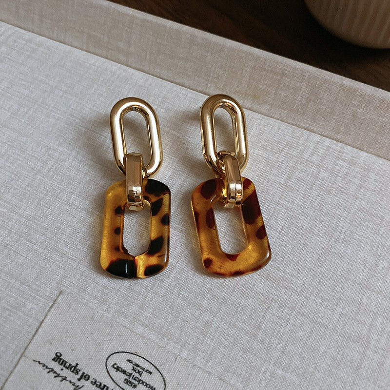 Leopard Print Square Interlocking Earrings Necklace Bracelet Set Fashion Collarbone Chain Niche Jewelry for Women - view 9