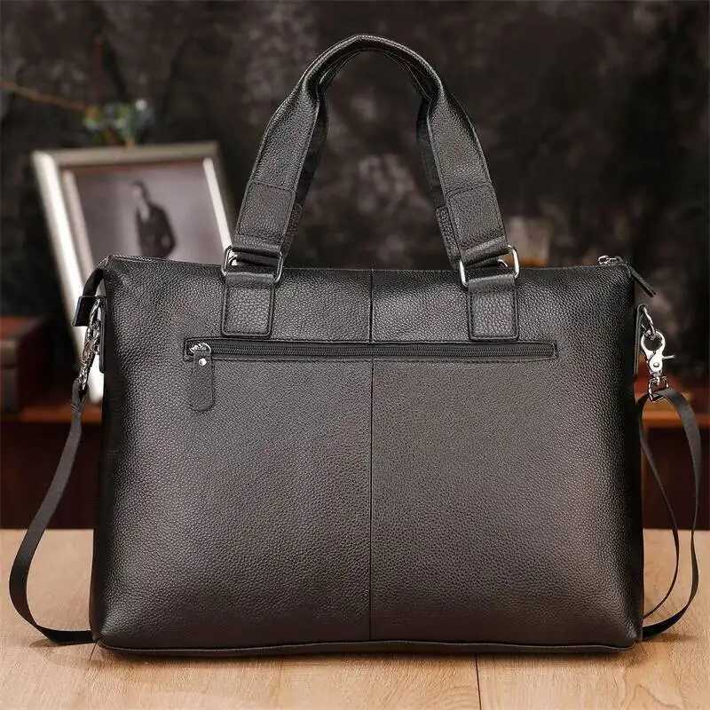 Bussiness Genuine Laptop Briefcase Large Cow Leather Protable For Man Woman Black Male Shoulder Or Crossbody Bag W251022