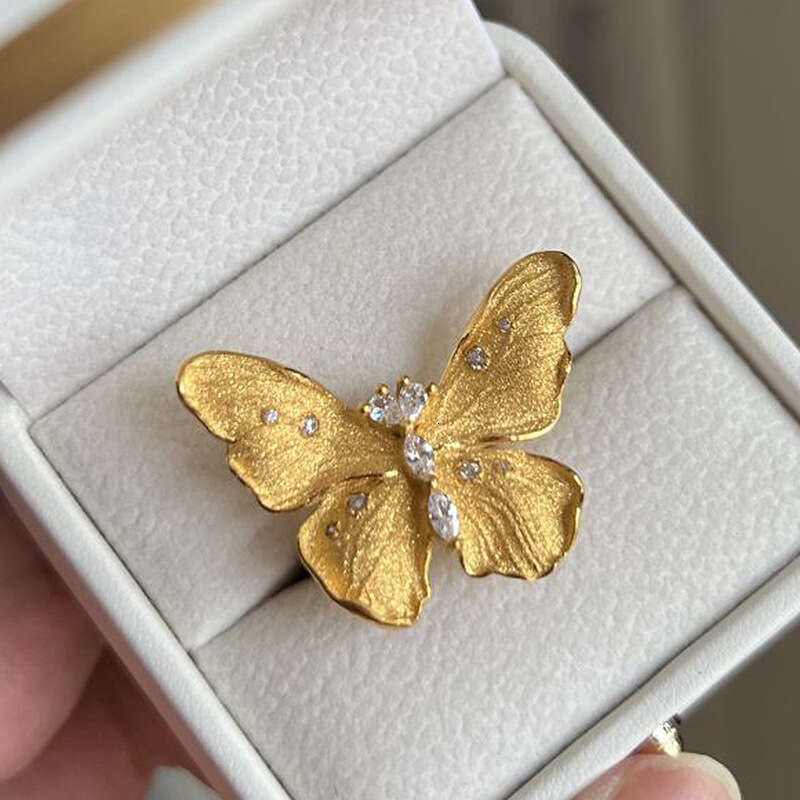 Butterfly Ring for Women 2024 New Ancient Craft Heavy Brushed Pointed Diamond Small Flower