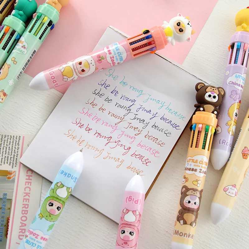 Baby Three 36pcs Ballpoint Pen Ten 10colorcartoon Set Creative Soft Rubber Shape 07mm Multicolor Pen Students Learn Stationery J251022
