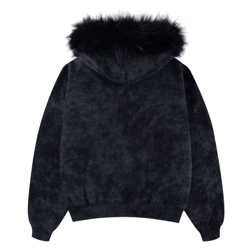 Fashion Camouflage Print Fur Collar Couple Style Street Loose Hooded Cardigan Sweatshirt