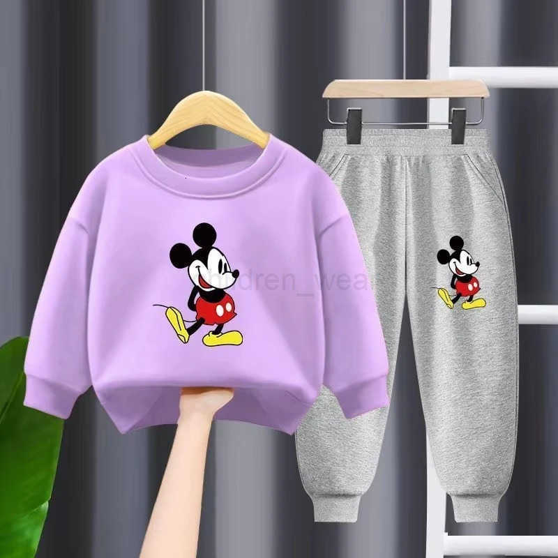 Disney Autumn New Childrens Clothing Sets Cute Mickey Print Boys Sweatshirt and Sweatpant Two Piece Suit Girls Tracksuits H251022