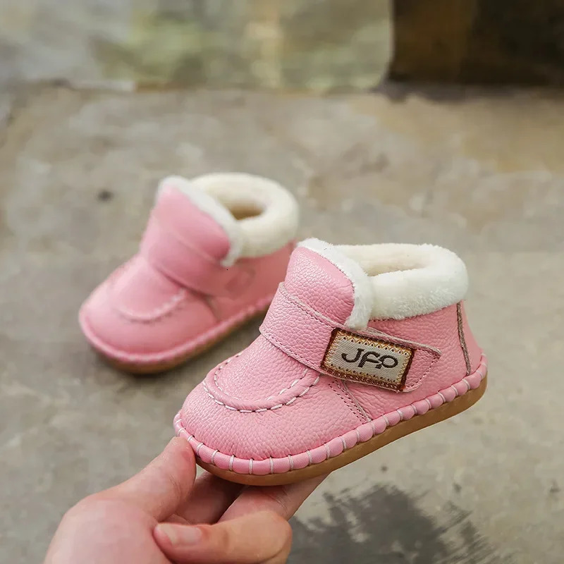 Autumn Winter Baby Girls Boys Genuine Leather Snow Boots Warm Plush Outdoor Infant Toddler Shoes Soft Bottom Kids Children 251022