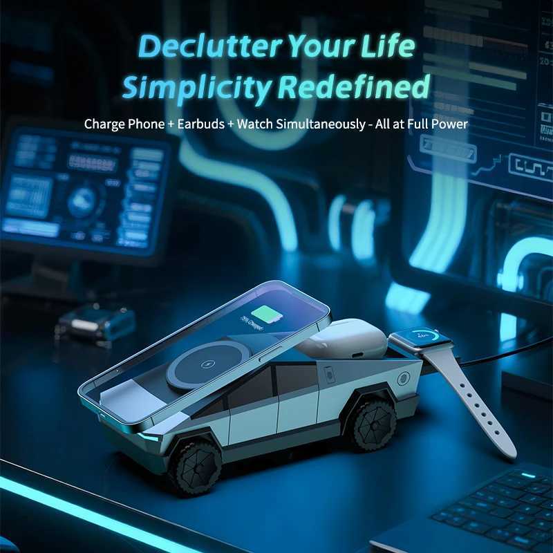 Multifunctional Magnetic Wireless Charger Car 3in1 Motorized Rotation Fast Phone Charger Gift Bedroom Cool Decoration J251114