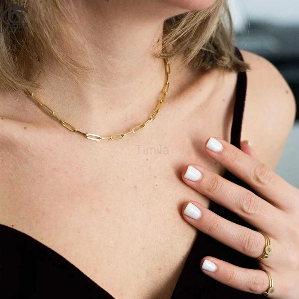 ORSA JEWELS 14K Gold Plated Genuine 925 Sterling Silver Paperclip Neck Chain 69312mm Link Necklace for Women Men Jewelry SC39 U251022