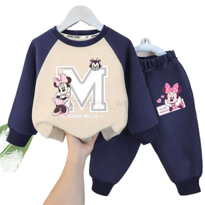 Disney Springautumn Childrens Clothes Sets Cute Minnie Printed Girls Sweatshirt Set Kids Casual O Neck Hoodies Pant 2pcs H251022