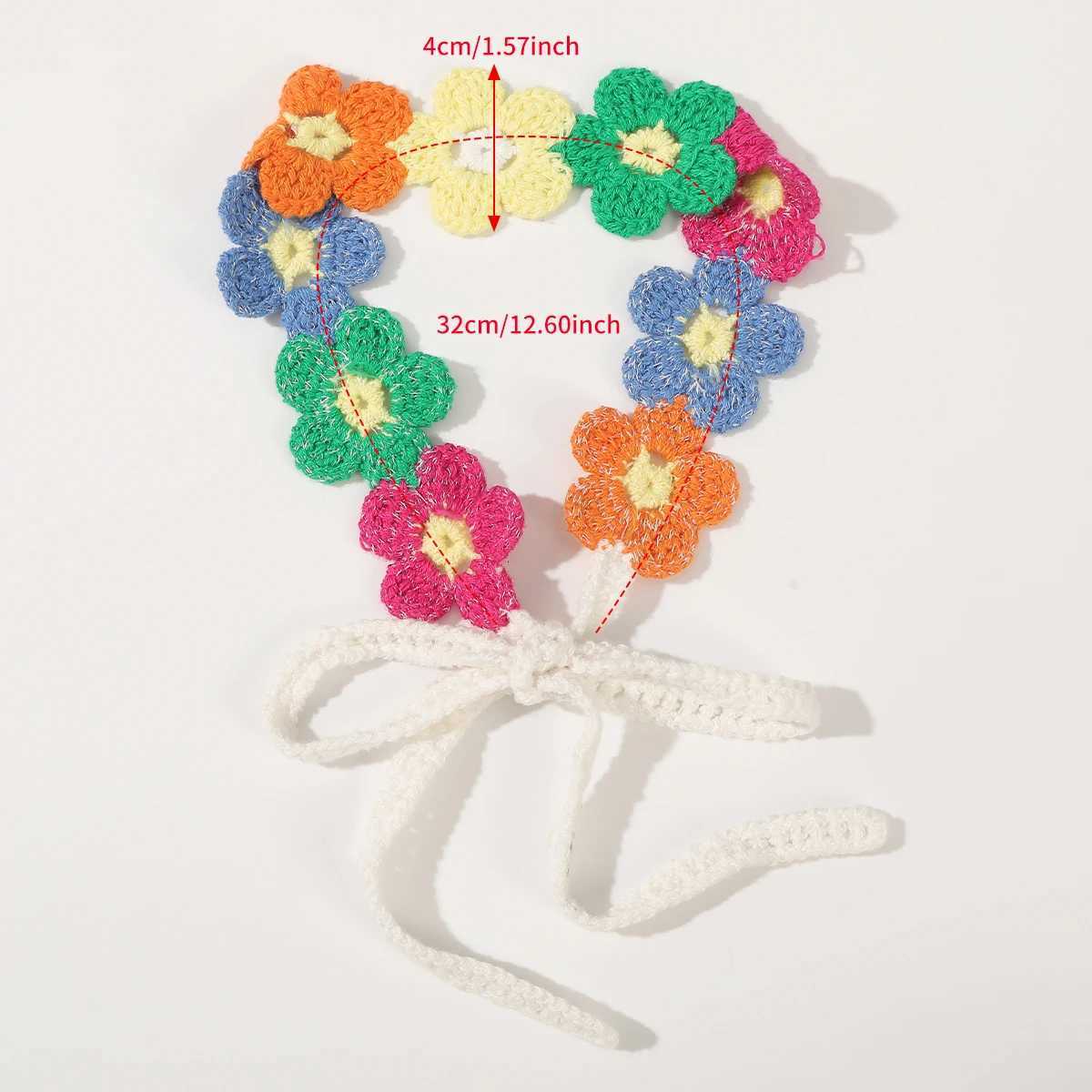 AWAYTR Colorful Flowers Turban Hairbands Knitted Flower Headband Bandage Beach Bandana Ladies Travel Hawaii Hair Accessories V251022