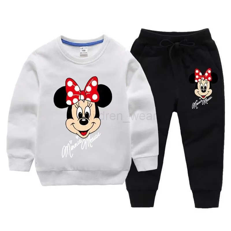 Disney Autumn Baby Girl Clothes Set Children Minnie Cartoon Printing Sweatshirt Top and Pants Bottom Two Piece Suit Tracksuit H251022