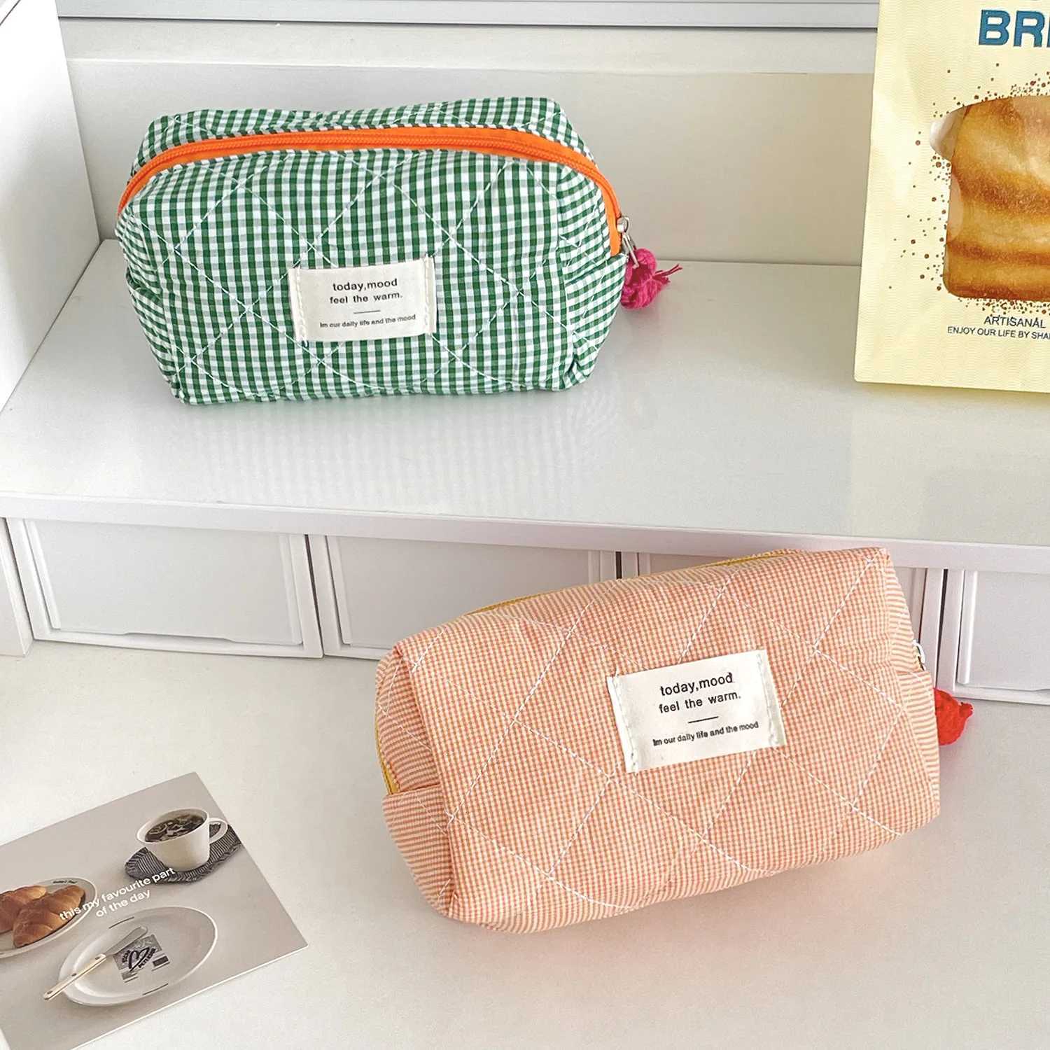 Contrast Color Pencil Case for Girls Quilting Plaid Women Cosmetic Bags Letter Prints Small Storage Bag Female Clutch Coin PurseW251021