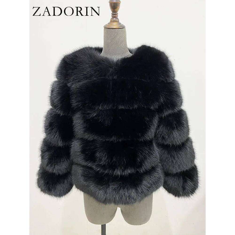 ZADORIN S-6XL Mink Winter Black White Coat Elegant Fluffy Faux Jacket Top Short Fur Coats Woman Clothing