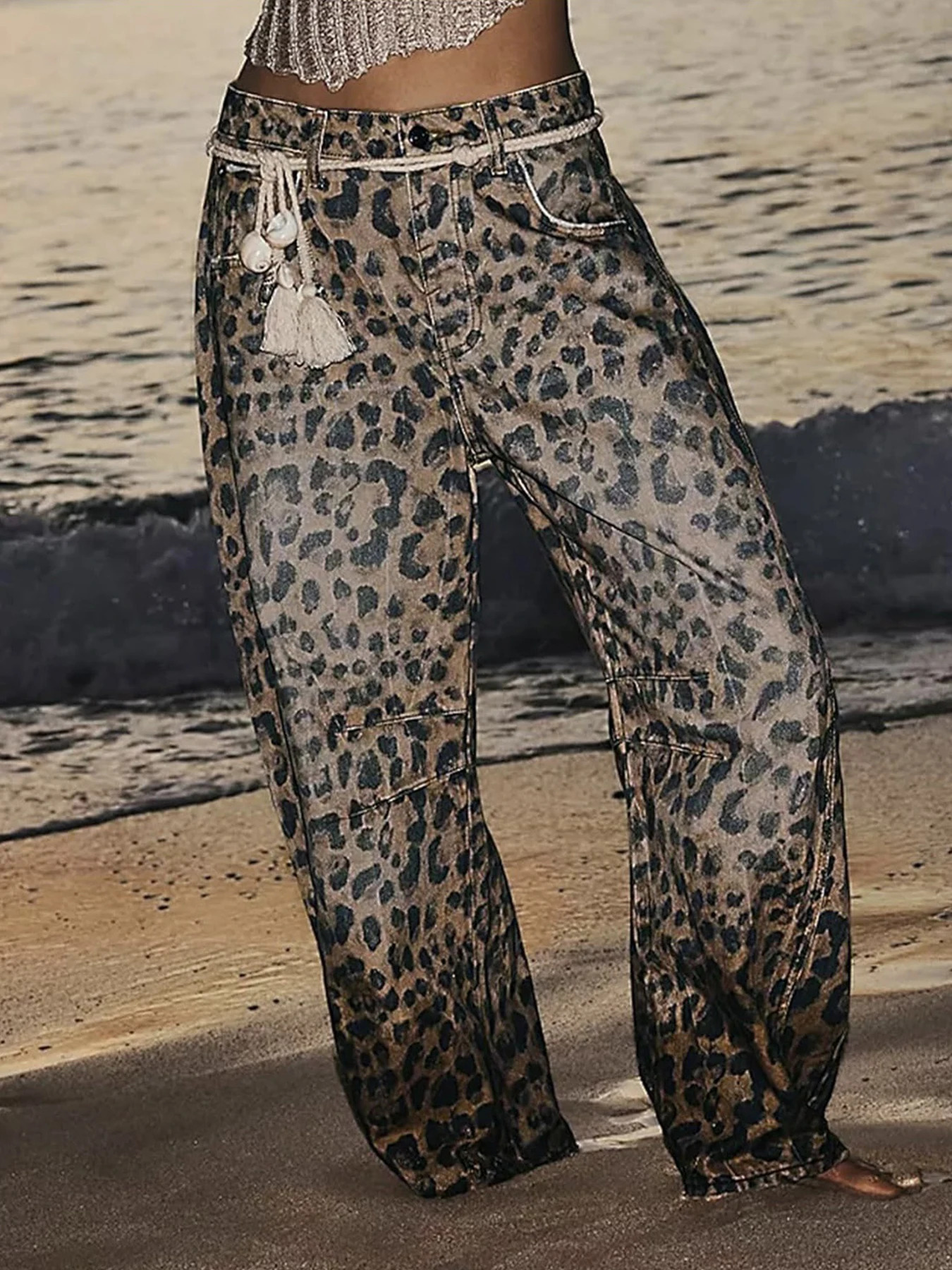 Womens Mid Waist Leopard Print Loose Straight Leg Wide Jeans Y2K Style Fashionable and Versatile Casual Suitab 251015