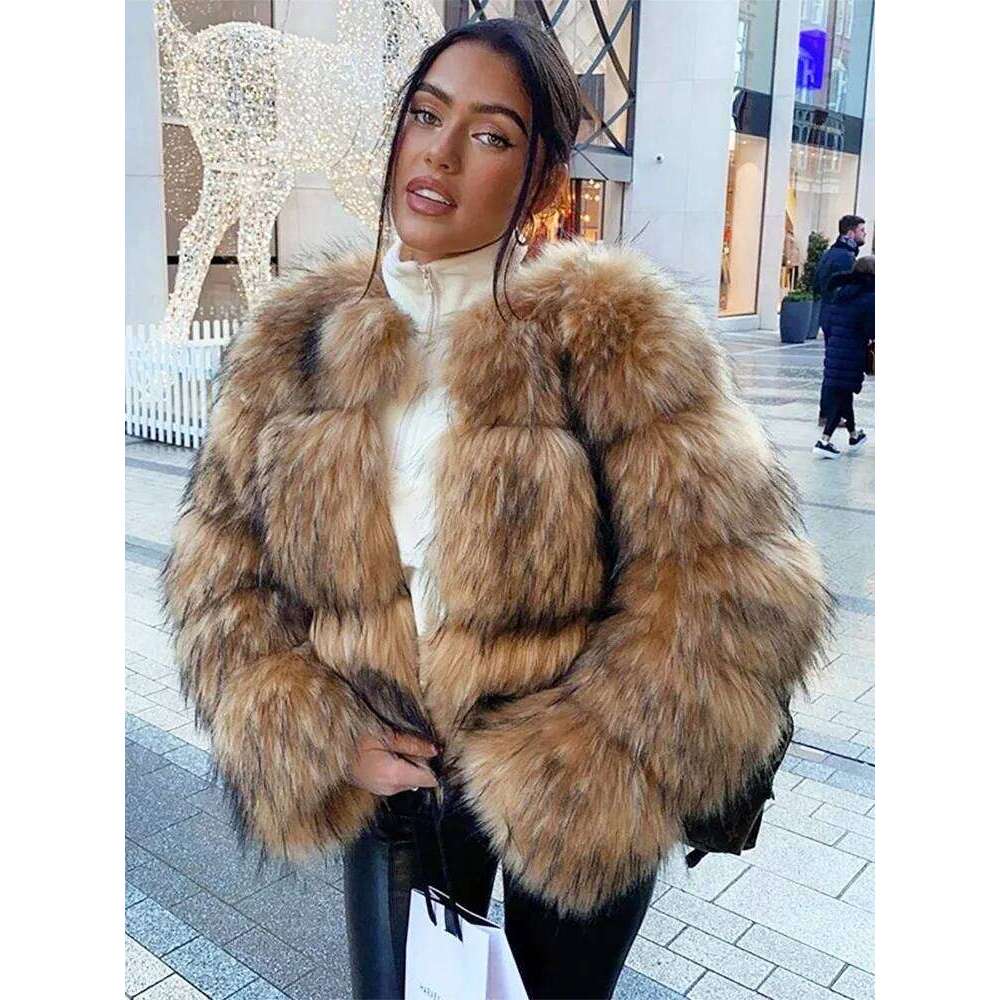 ZADORIN Fashion Faux Raccoon Coat Short Warm Top Furry Jacket Women Winter Plush Fluffy Fur Coats for Woman