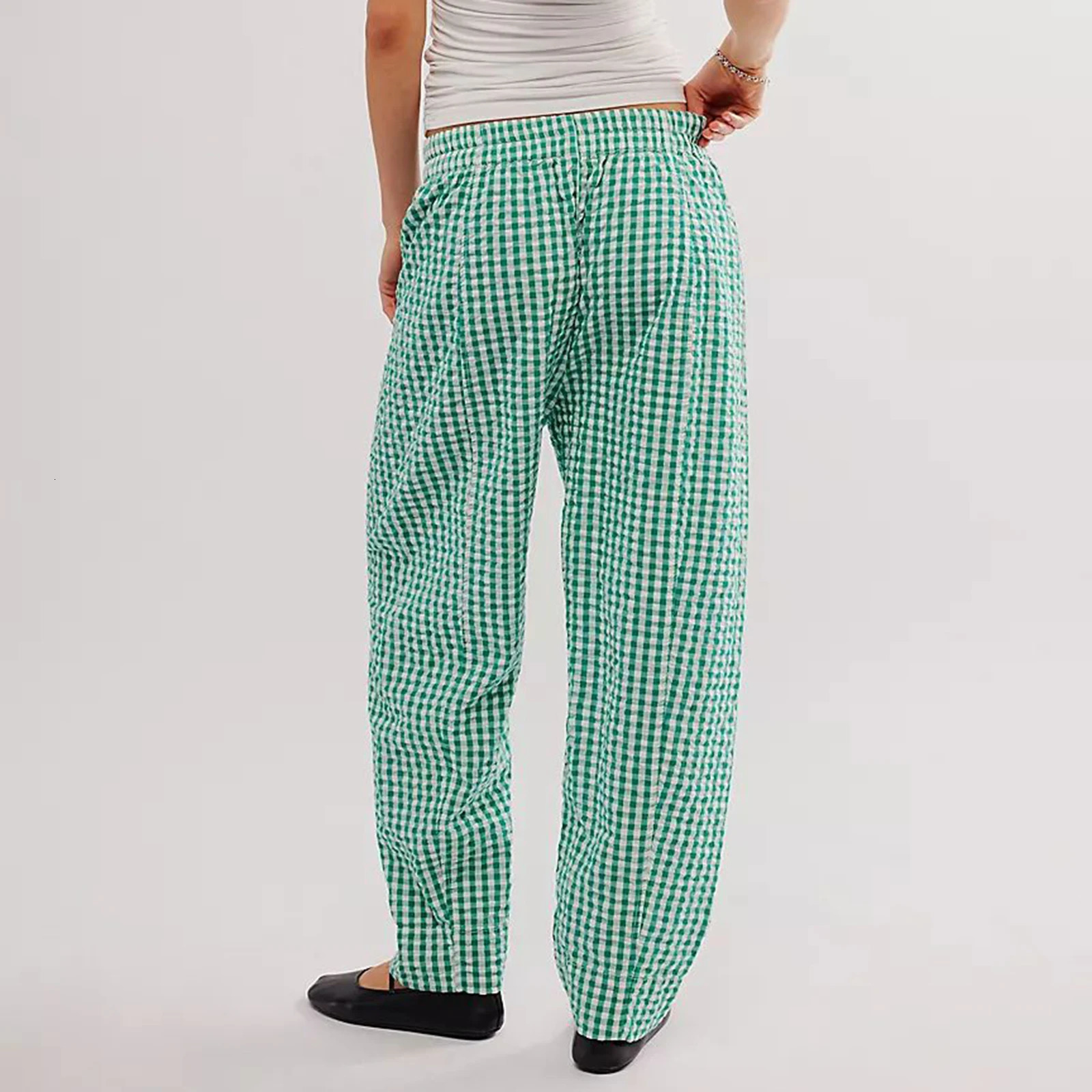 Y2K Gingham Wide Leg Lounge Pants Plaid Drawstring Pajama Pants Checked Loose Fit Pj Pants Trousers Casual Home Pant 251016