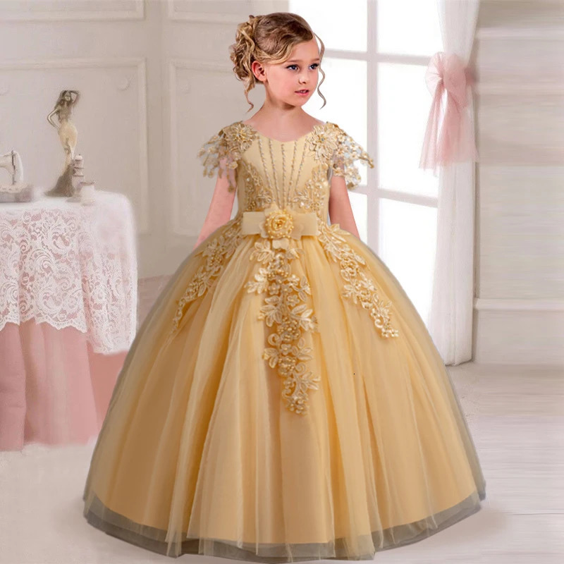 2025 Elegant Girl Wedding Dress Embroidered Mesh Princess Dress 412 Year Old Girl Graduation Party Prom Evening Dress 251021