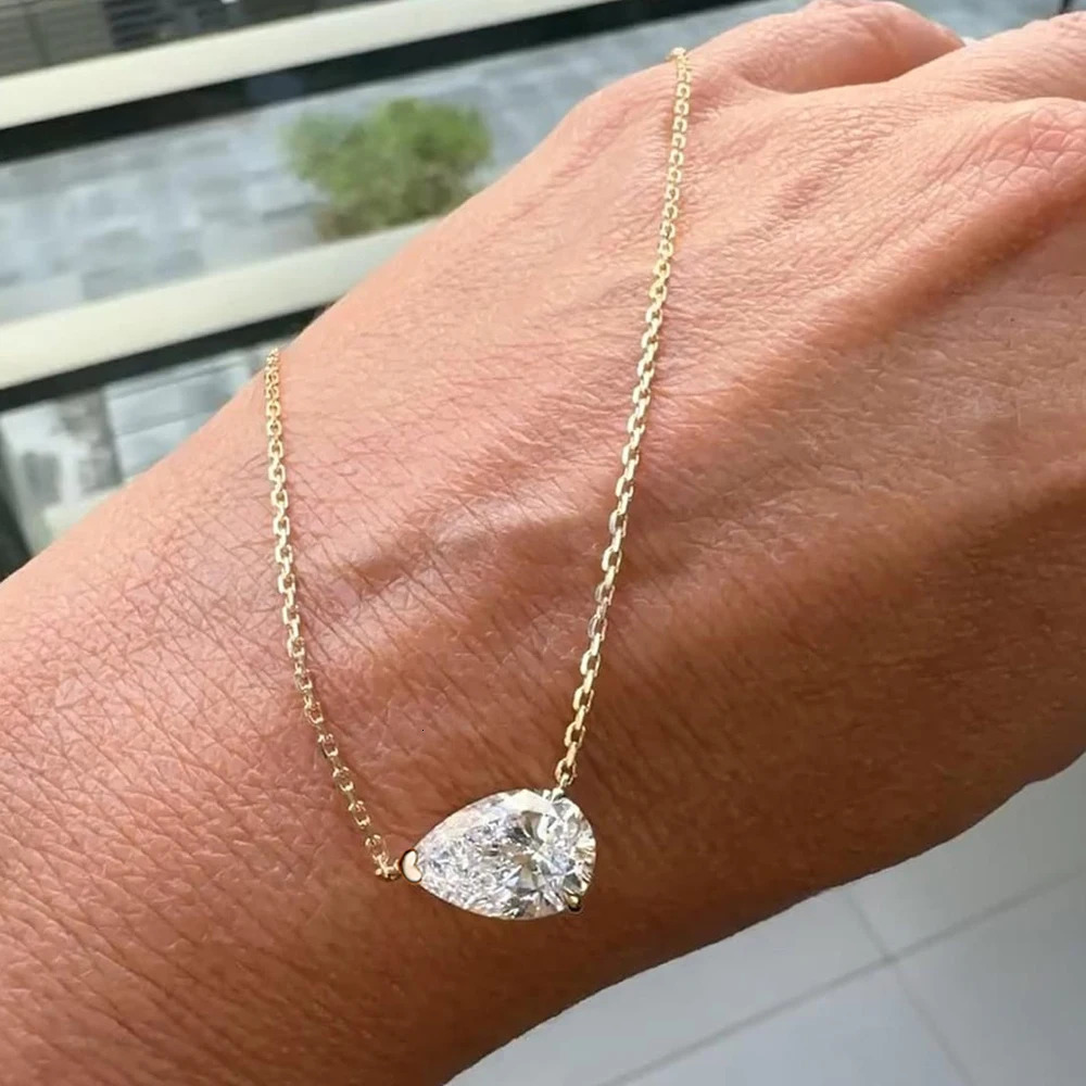 13 Waterdrop Solitaire Pendant Necklace with certificate 925 Sterling Silver Pear Cut Diamond Neckchain Woman 251010