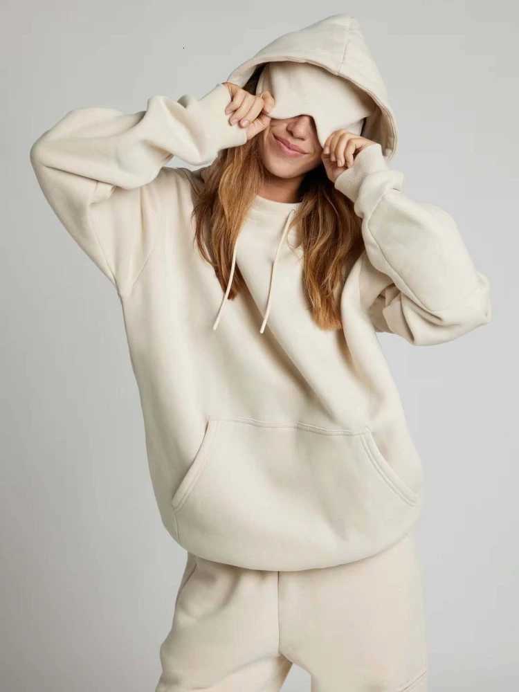 Womens Two Piece Suit Casual Sport Swear Ensemble Autumn Winter Solid Color Pure Color Hooded Eye Mask Long Pants SetT251022