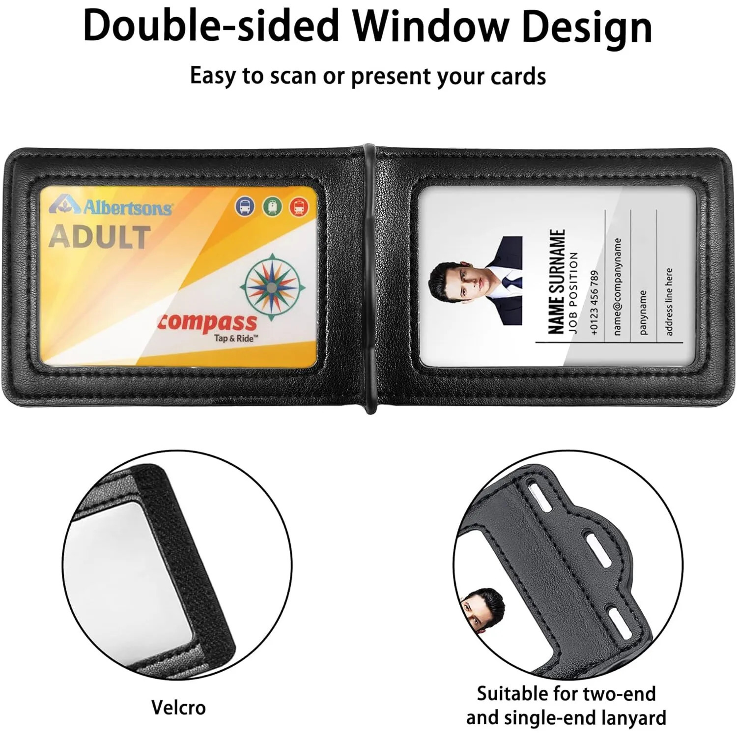 Retractable Reel Heavy Duty Carabiner Leather Card Badge Holders and Clear ID Window for Office Staffs Student Teacher Couriers 251023