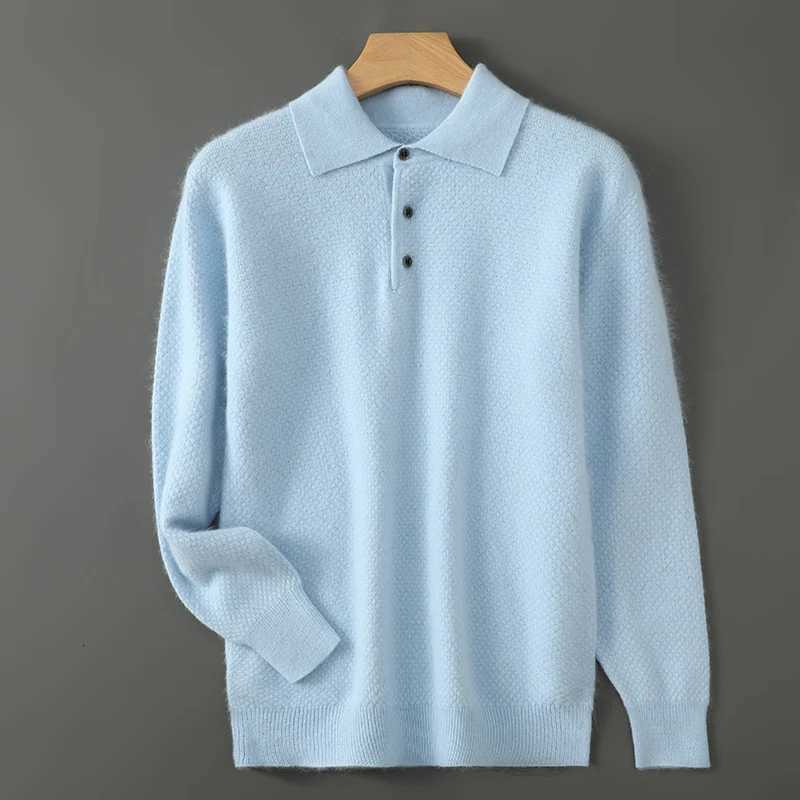 100 Mink Cashmere Sweater Mens POLO Collar Thickening Pullover Autumn Winter New Cashmere Knitted Tops Casual Large Size ShirtXJ251022