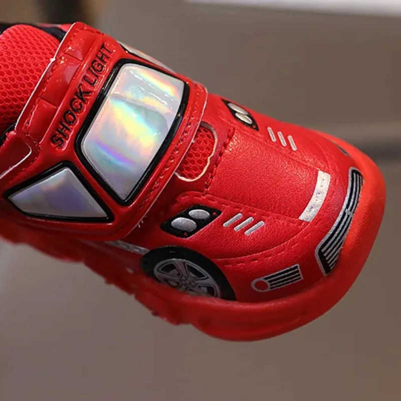 Disney Diseny KidsCasual Shoes Led Light Car Club Cartoon PU Leather Spring Shoes For Children Antislip Red Blue Shoes Size 2130 H251022