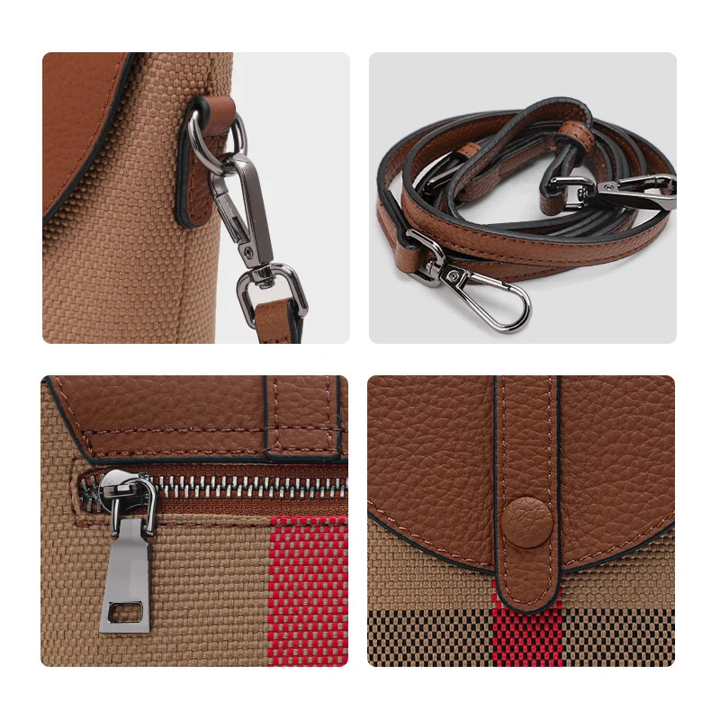 Aidrani Fashionable womens mini bag plaid single shoulder crossbody canvas patchwork cowhide portable small 251018