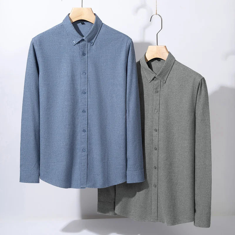 Top Grade 100 Cotton Wrinklefree Easycare Men Shirt Long Sleeve Breathable Button Down Checkered Slim Business Casual Tops 251016
