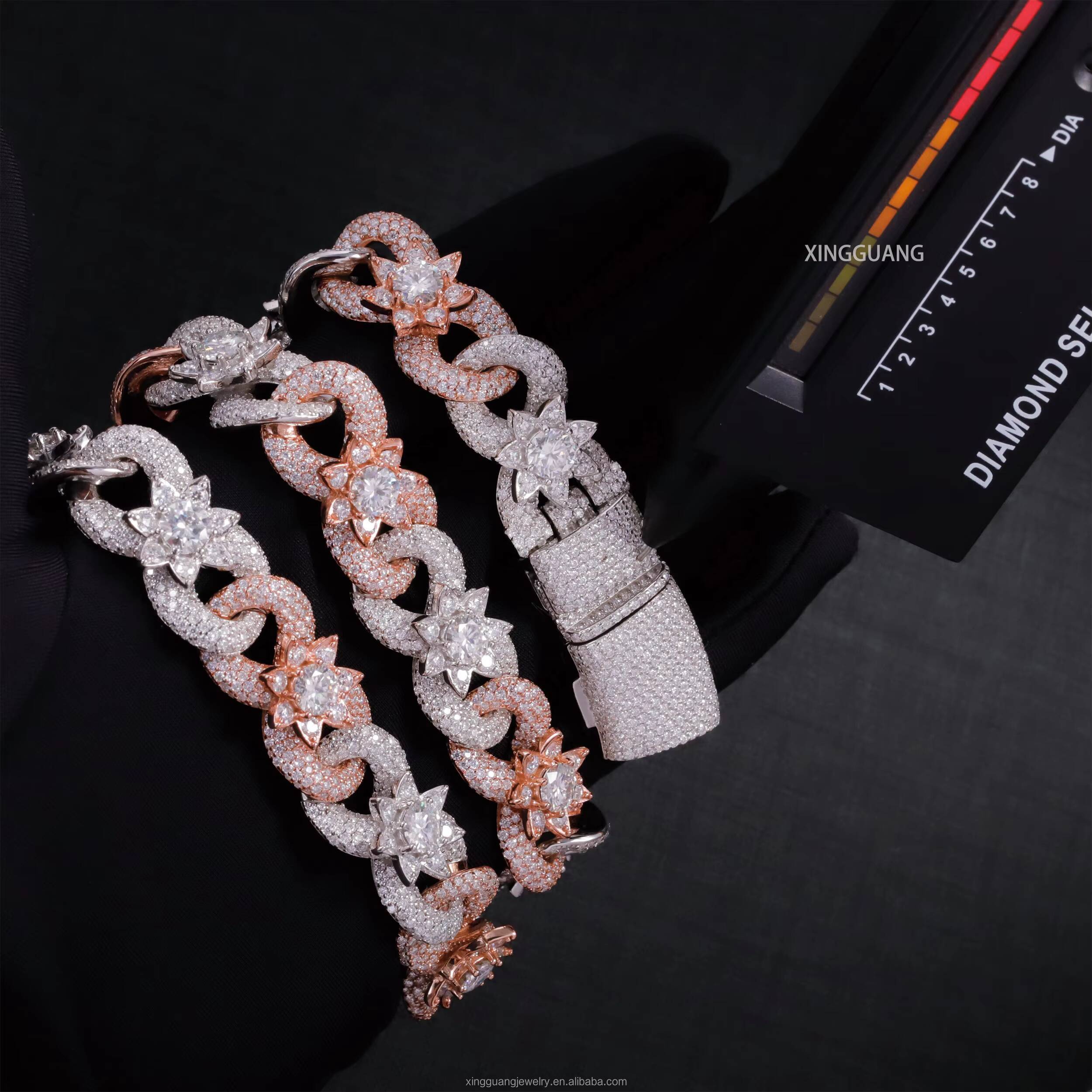 Unique Design Shining Jewelry Infinity Chain 925 Silver Hip Hop Iced Out VVS Moissanite Diamond Flower Cuban Lidynamic Chain Necklace